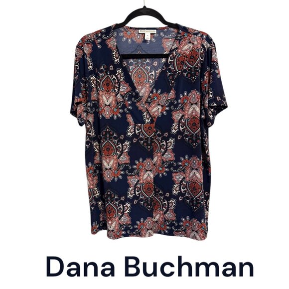DANA BUCHMAN Tops - DANA BUCHMAN SPRING/SUMMER/OFFICE  NAVY  PRINT TOP   XLARGE  #G